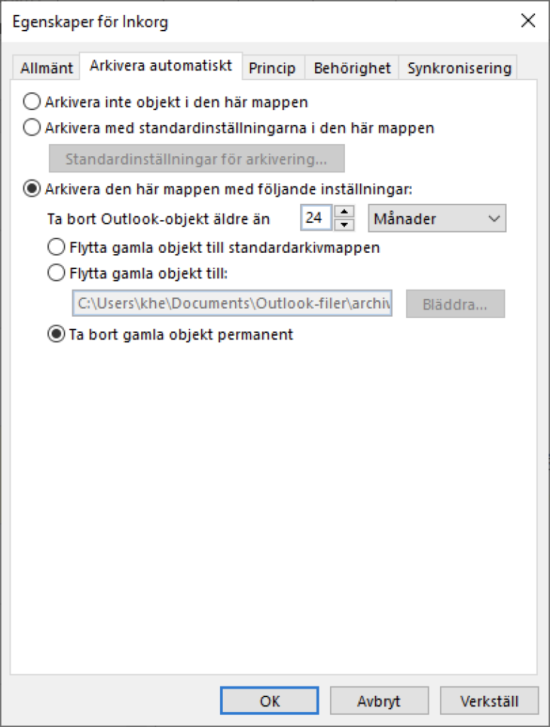 arkivera automatiskt i outlook